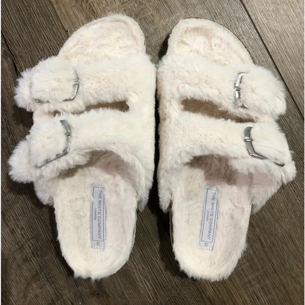 NWOT! - The White Company London - Faux Fur Buckle Cork Sandals - Picture 4 of 7